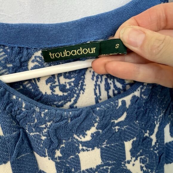 Anthropologie Troubadour Gingham Garden Dress Small‎ Blue White Soft Knit A-Line - Picture 4 of 13